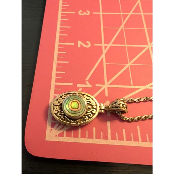 VTG 925 Sterling Silver Filigree Abalone Shell Pendant Rope 24" Chain Necklace - Picture 8 of 9